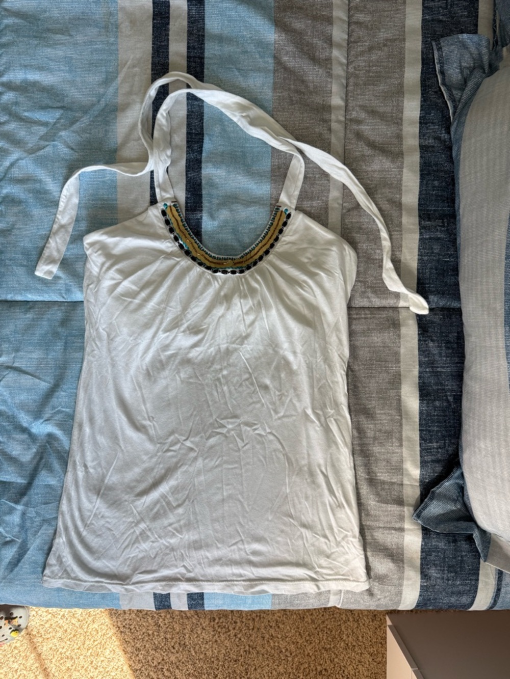 Victoria's Secret White Halter Tank with Beaded Neckline Accent